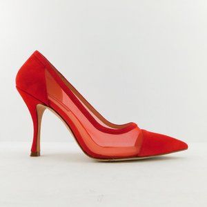 STUART WEITZMAN Red Suede Leather See-through Mesh Heel Pumps 8